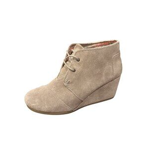 Toms Desert Wedge Booties Women's 9 Taupe Suede Lace Up Ankle Boots Comfort